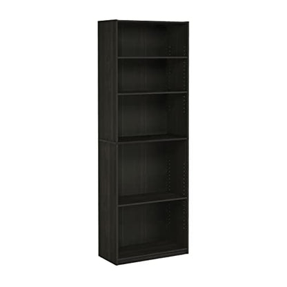 Furinno Jaya Book Shelf, 5-Tier Bookshelf, Tall Standing Bookcase with Adjustable Shelves, 9.5 x 24.5 x 71.2, for Living Room, Bedroom, Home Office, Black Espresso - color: Black Espresso, size: 5-Tier, 9.5 x 24.5 x 71