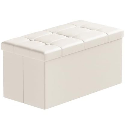 BRIAN & DANY 30 Inches Storage Ottoman Bench, Faux Leather Ottoman with Storage, Folding Bench Shoe, Foot Rest Stool, for Living Room, Beige - color: Leather-beige