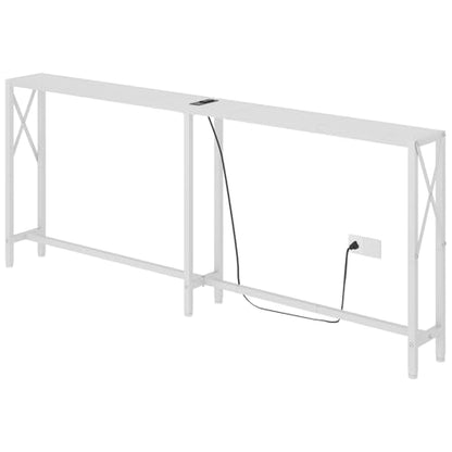 Gewudraw 70" Sofa Table Behind Couch with Socket-Narrow Console Table,White | Industrial Style, Long Skinny Design,Couch Table For Hallway,Living Room,Bedroom, Built-In Power Outlets & USB, 172cm Length - color: White, size: 70 in