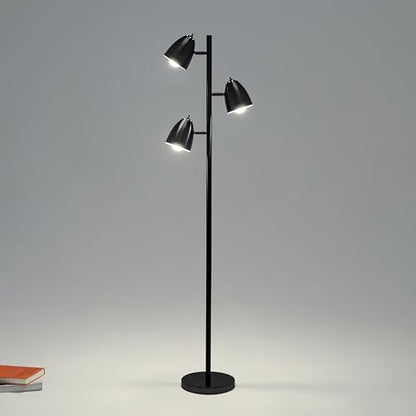 Brightech Jacob LED Standing Lamp, Modern Bright Floor Lamps for Living Rooms & Bedrooms, Tall LED Lighting Lamp with Adjustable 3 Light Tree – Classic Black - color: Black