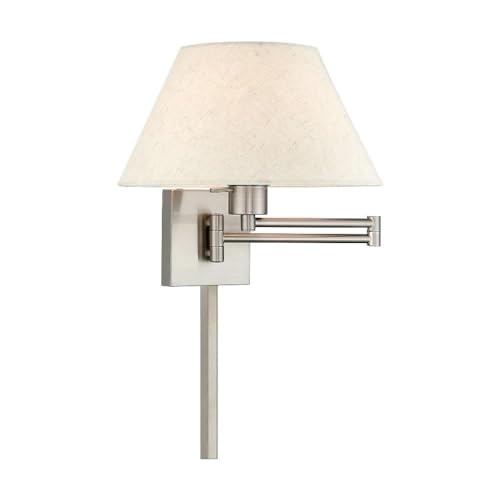 Livex Lighting 40038-91 1-Light Swing Arm Wall Light, Brushed Nickel | Oatmeal Fabric Shade - color: Brushed Nickel