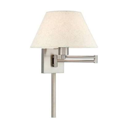 Livex Lighting 40038-91 1-Light Swing Arm Wall Light, Brushed Nickel | Oatmeal Fabric Shade - color: Brushed Nickel