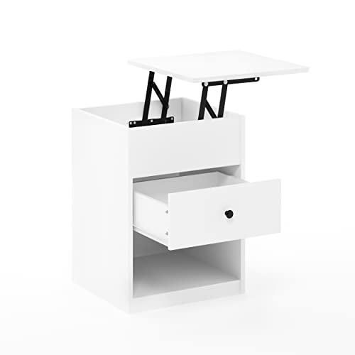 Furinno Jensen Lift Top Nightstand, Solid White | Storage Shelf, Knob Handle Drawer, Bedside Table, End Table, Side Table, for Bedroom, Closet, Dorm - color: Solid White, style: 1-Pack Lift Top