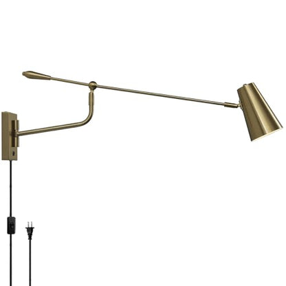 Adjustable Direction Swing Arm Wall Lamp, Gold, 33 Inch | Rotatable Activity, Dual Power Modes Plug-in/Hardwired, Indoor Large Wall Mounted, For Bedroom Living Room Dining Room - color: Dold