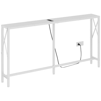 Gewudraw Narrow Console Table with Socket, Sofa Table Behind Couch, White | 55.1" Couch Table, Industrial Style, Long Skinny Design,For Hallway,Living Room,Bedroom, Built-In Outlets & USB,140cm Length - color: White, size: 55.1 in