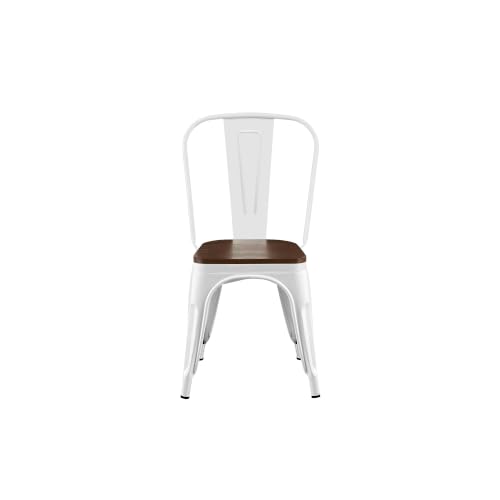 Penau Dining Chairs Set of 2, Stackable, White Walnut | High Gloss White Finish, Walnut Wooden Seat, Stackable Storage, Indoor Outdoor Use, Easy Assembly