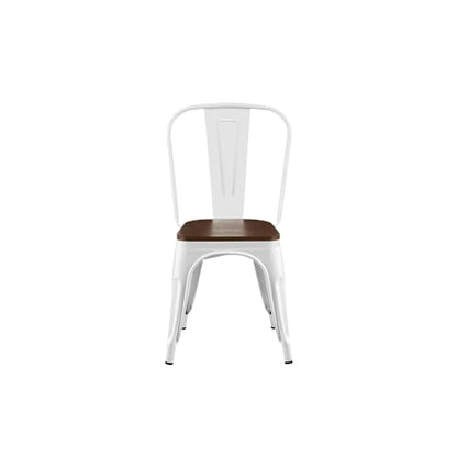 Penau Dining Chairs Set of 2, Stackable, White Walnut | High Gloss White Finish, Walnut Wooden Seat, Stackable Storage, Indoor Outdoor Use, Easy Assembly