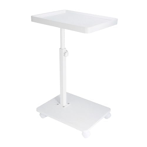 YYW Adjustable C-Shaped End Table with Removable Wheels & Convertible Base - 360° Swivel Height-Adjustable (17.7"-31.5") Sofa/Bedside Table, Minimalist Solid Colors for Modern Spaces (White) | Removable Wheels, 360° Swivel, Convertible Base, Minimalist So