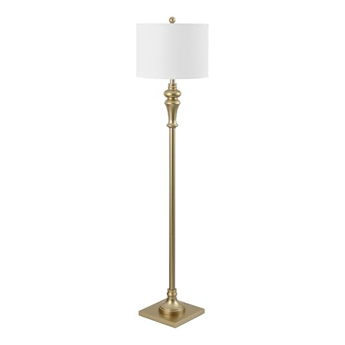 SAFAVIEH Lighting - Norla 61-Inch Standing Floor Lamp - Gold - Fabric Drum Shade - Traditional Slim-Pole Design - Ideal for Living Room, Bedroom, Home Office - LED Bulb Included (FLL4082C) - color: Gold
