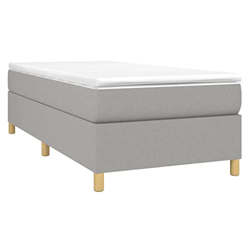 Single Bed Frame, Modern Upholstered Fabric Platform Bed with Sturdy Wooden Slats, Light Grey Twin Size Foundation for Bedroom, Easy Assembly - size: Single