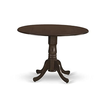 East West Furniture DLVA5-ESP-C 5 Piece Dining Set Includes a Round Dining Room Table with Dropleaf and 4 Linen Fabric Upholstered Chairs, 42x42 Inch, Espresso - color: Dlva5-esp-c