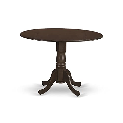 East West Furniture DLVA5-ESP-C 5 Piece Dining Set Includes a Round Dining Room Table with Dropleaf and 4 Linen Fabric Upholstered Chairs, 42x42 Inch, Espresso - color: Dlva5-esp-c