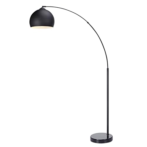 Teamson Home Arquer 66.93" Arc Floor Lamp for Living Rooms, Home Offices, Dining Rooms, Bedrooms with Faux Black Marble Base and Black Bell Shade - color: Black