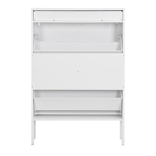 Shoe Cabinet, Shoe Storage Organizer Cabinet with 2 Flip Wavy Line Drawers, Freestanding Shoe Rack with Adjustable Shelf for Entryway (White) - color: Wavy Line-white