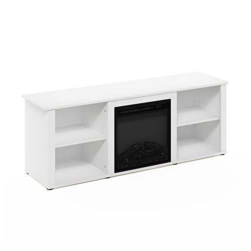 Furinno Classic 60 Inch TV Stand with Fireplace, Solid White - color: Solid White, size: 60-Inch