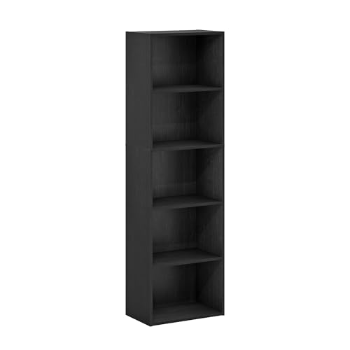 Furinno LUDER Book Shelf, 5-Tier Bookshelf, Bookcase with Open Shelves, 9.4 x 15.8 x 52, Easy Assembly, for Living Room, Bedroom, Home Office, Blackwood - color: Blackwood, size: 5-Tier