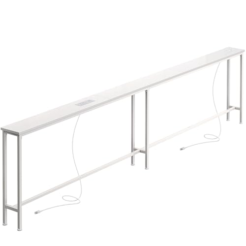 SUPERJARE 102 Inch Sofa Table with 2 Power Outlets and USB-C Ports | 5.9 Inch Narrow Console Table with Storage, Extra-Long, for Entryway Hallway Couch Behind Sofa, Small Spaces, White - color: White, size: 5.9"D x 102.3"W x 29.7"H