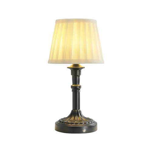 Cordless Table Lamp,Portable Fabric Shade LED Des Lamps,5200mAh Battery Operated,3 Color Stepless Dimming Up,for Restaurant, Bedroom, Camping, Bar, Coffee Shop, Night Light (Black)