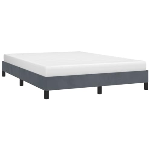 Full Size Bed Frame, Modern Dark Grey Velvet Upholstered Platform Bed, Low Profile Sturdy Engineered Wood Support, Easy Assembly Bedroom Furniture - color: Dark Gray, size: Full & 9.8"