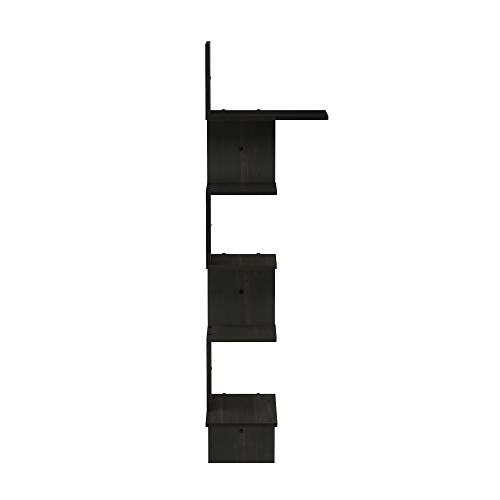 Furinno Rossi Wall Mounted Shelves, 5-Tier Rectangle, Espresso/Black - color: Espresso/Black