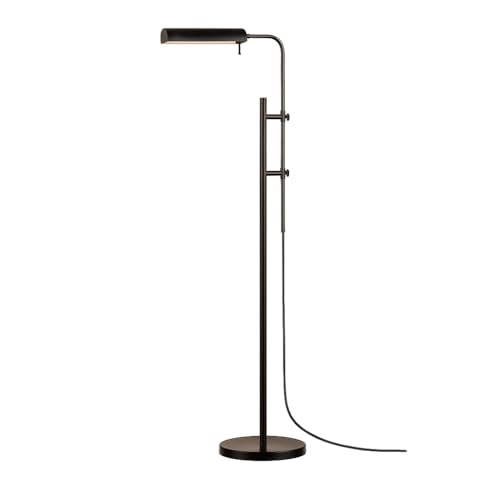 O'Bright Cedric Adjustable Pharmacy Floor Lamp - Industrial Design for Reading, Crafting, Work - 10W LED, Height 45-61 inches - Ideal for Living Room, Bedside, Office - Black - color: Black