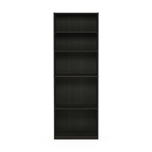 Furinno Jaya Book Shelf, 5-Tier Bookshelf, Tall Standing Bookcase with Adjustable Shelves, 9.5 x 24.5 x 71.2, for Living Room, Bedroom, Home Office, Black Espresso - color: Black Espresso, size: 5-Tier, 9.5 x 24.5 x 71
