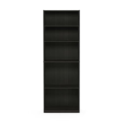 Furinno Jaya Book Shelf, 5-Tier Bookshelf, Tall Standing Bookcase with Adjustable Shelves, 9.5 x 24.5 x 71.2, for Living Room, Bedroom, Home Office, Black Espresso - color: Black Espresso, size: 5-Tier, 9.5 x 24.5 x 71