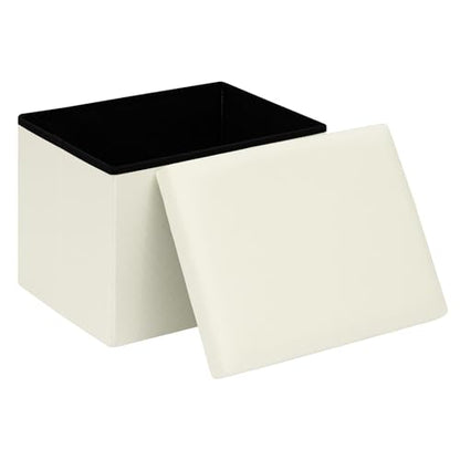 PINPLUS Flat Top Folding Linen Storage Ottoman 16.5", 36L Collapsible Storage Cube with Lid, 250 lbs Load Capacity, Fabric Foot Rest Seat for Living Room, Bedroom, Closet,Cream White - color: Cream White