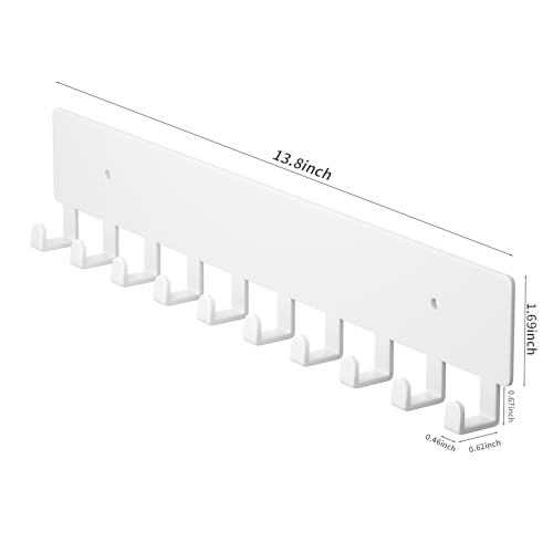 GTK Key Holder for Wall, Key Hooks with 10 Hooks, Wall Mounted Key Holder for Hallway, Self Adhesive Key Rack(White) - color: White