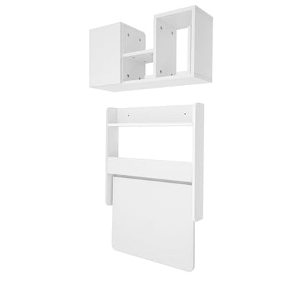 Wall Mounted Folding Desk, Solid Wood Floating Laptop Desk with Wall Mounted Bookshelf for Living Room Coffee Shop Apartments, 88lbs Table Load-Bearing (White) - color: White