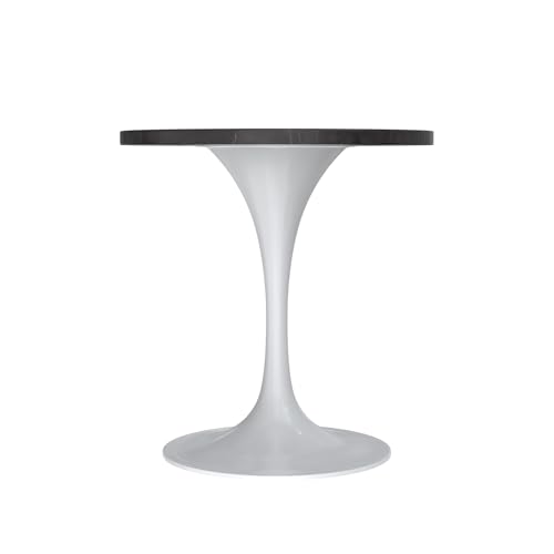 LeisureMod Verve Modern Dining Table 27" Round Sintered Stone Tabletop and White Stainless Steel Pedestal Base for Kitchen and Dining Room, Black - color: Black Stone, size: 27 inch Wide