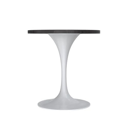 LeisureMod Verve Modern Dining Table 27" Round Sintered Stone Tabletop and White Stainless Steel Pedestal Base for Kitchen and Dining Room, Black - color: Black Stone, size: 27 inch Wide