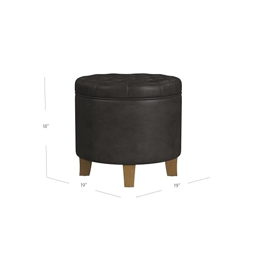 HomePop 19" Faux Leather Button Tufted Round Storage Ottoman - Black - color: Black Faux Leather