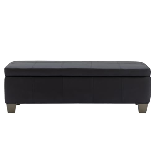 51 Inch Storage Ottoman, Storage Bench with Safety Hinge, Upholstered Synthetic Leather Ottoman Bench for Bedroom, Living Room, Entryway, Hallway, Foot Rest, Support 500lbs, Black - color: Black, size: 51 inch