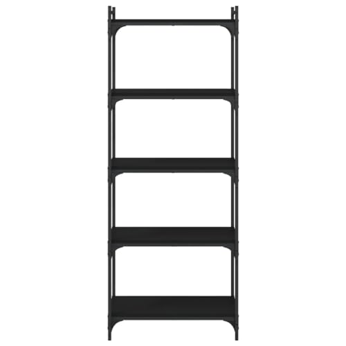 5-Tier Industrial Bookshelf, Modern Metal Frame Bookcase for Home Office, Living Room Storage Rack with Adjustable Feet, Black, 23.6x11.8x60.6 inch - color: Black 8