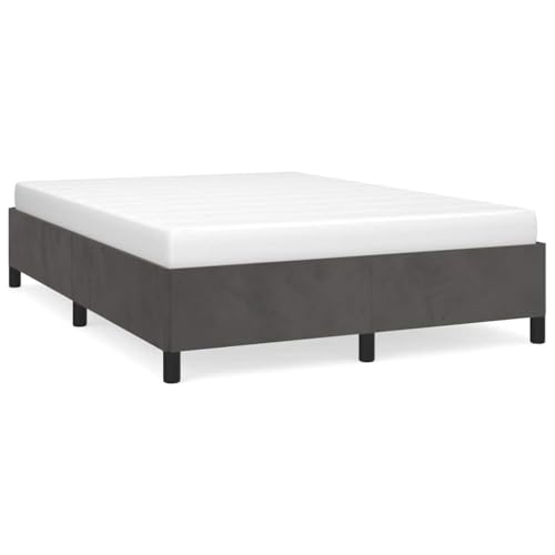 Queen Size Upholstered Bed Frame, Dark Grey Velvet Platform Bed with Sturdy Plywood Slats, Modern Low Profile Foundation for Bedroom Furniture - color: Dark Gray, size: Queen & 13.8"