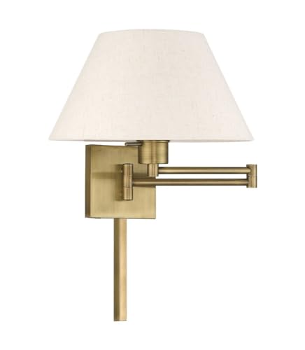 Livex Lighting 40038-91 1-Light Swing Arm Wall Light, Brushed Nickel | Oatmeal Fabric Shade - color: Brushed Nickel