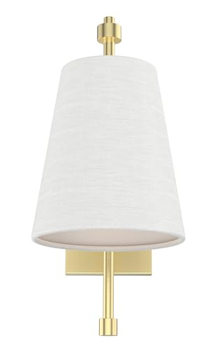 Swing Arm Wall Lamps Set of 2, Fabric Linen Shade, Hardwired Wall Mounted Light Fixture for Bedside, Living Room, Bathroom, Versatile Home Decor (Brushed Gold)