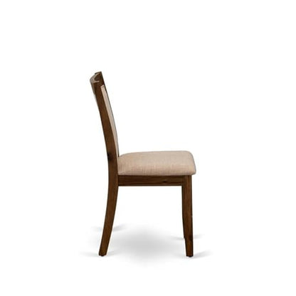 East West Furniture MZCNT04 Monza Modern Parson Dining Chairs - Light Tan Linen Fabric Upholstered Chairs, Set of 2, Antique Walnut - color: Mzcnt04