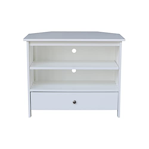 IC INTERNATIONAL CONCEPTS Solid Wood TV Stand with Shelves and Drawer in White - 28.9" Height - color: White