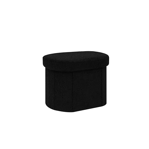 B FSOBEIIALEO Storage Ottoman for Dorm Room, Boucle Folding Storage Ottoman Foot Rest, 16.14 Inches Small Collapsible Ottoman Cube for Living Room Black - color: Black, size: 16.1"D x 12.2"W x 12.2"H