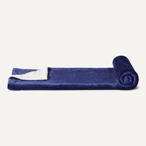 Amazon Basics Reversible Sherpa Throw Blanket, Warm for Bed and Couch, 50"x60", Navy - color: Navy, size: Throw (50"x60")
