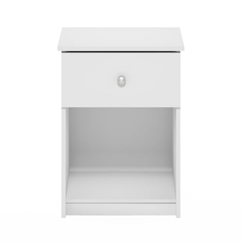 Furinno Tidur Nightstand, 1-Pack, White | Knob Handle, with Storage Shelf, Bedside Table, End Table, Side Table, for Bedroom, Closet, Dorm - color: Solid White, style: 1-Pack Knob