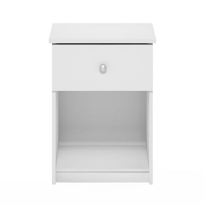 Furinno Tidur Nightstand, 1-Pack, White | Knob Handle, with Storage Shelf, Bedside Table, End Table, Side Table, for Bedroom, Closet, Dorm - color: Solid White, style: 1-Pack Knob