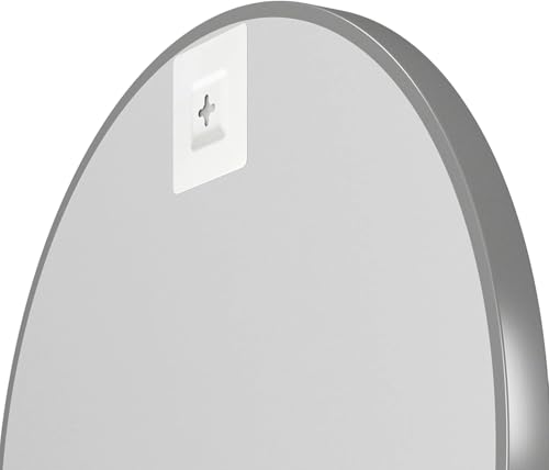 28-Inch Brushed Nickel Silver Wall Mounted Round Mirror, Glass Panel Circle Deep Set Design Stainless Steel Framed for Bathroom, Entryways, Living Rooms - size: 28"L x 28"W