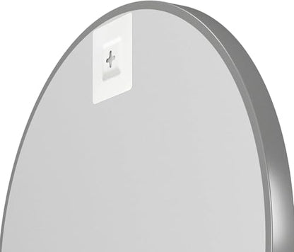 28-Inch Brushed Nickel Silver Wall Mounted Round Mirror, Glass Panel Circle Deep Set Design Stainless Steel Framed for Bathroom, Entryways, Living Rooms - size: 28"L x 28"W