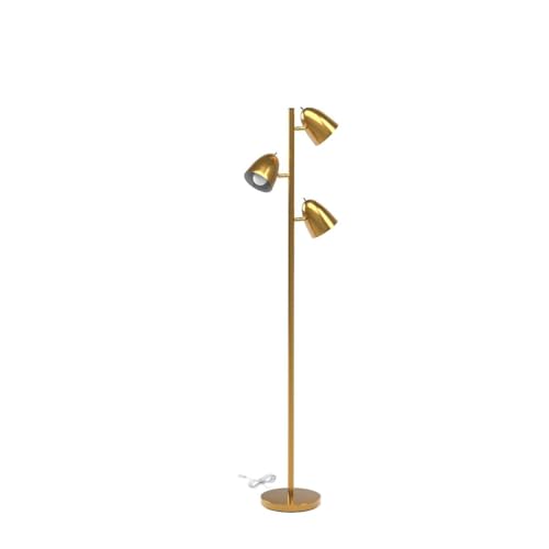 Brightech Jacob LED Standing Lamp, Modern Bright Floor Lamps for Living Rooms & Bedrooms, Tall LED Lighting Lamp with Adjustable 3 Light Tree – Antique Brass/Gold - color: Brass