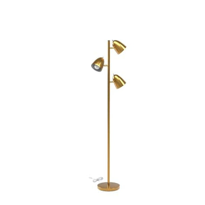 Brightech Jacob LED Standing Lamp, Modern Bright Floor Lamps for Living Rooms & Bedrooms, Tall LED Lighting Lamp with Adjustable 3 Light Tree – Antique Brass/Gold - color: Brass