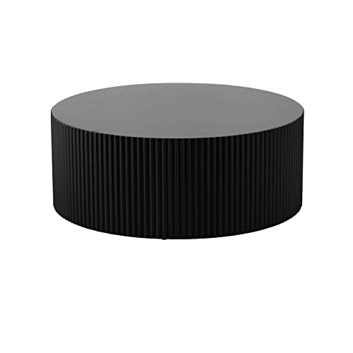 JUSTONE Black Round Coffee Table for Living Room, 35.43" Round Wood Circle Drum Coffee Table End Table Side Table for Home Office, Matte Black (ø35.4'' x 13.7'') - color: 35.4'' - Black
