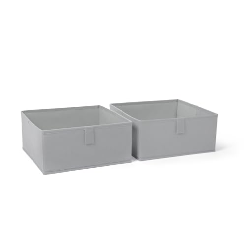 RiverRidge 아동용 2피스 접이식 보관함 세트 - 손잡이가 달린 26.7cm(10.5인치) 통 정리함 - 장난감, 게임, 신발을 위한 그레이 옷장 정리함 및 보관함 - 놀이방, 아기방을 위한 접이식 큐브 보관 정리함 통 | Fabric Bins, Set of 2 Storage Cubes, Pull-tab Handles, Playroom Closet Organizer, Collapsible Cubby with Bottom Board Insert -